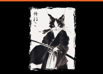 Samurai Cat Vintage Ukiyo e Cool Warrior Cat Japanese Art PNG t shirt template vector