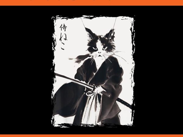 Samurai cat vintage ukiyo e cool warrior cat japanese art png t shirt template vector