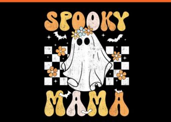 Spooky Mama Groovy Vintage Ghost Halloween PNG t shirt template vector