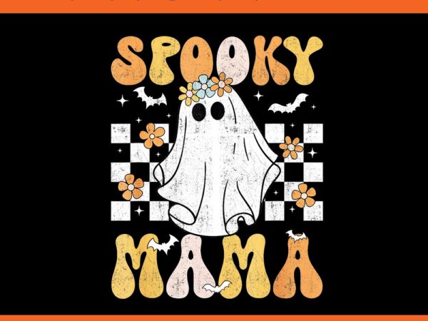 Spooky mama groovy vintage ghost halloween png t shirt template vector