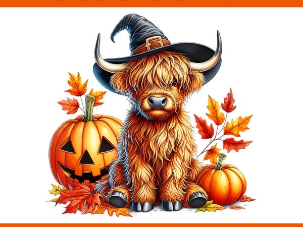 Highland cow spooky season fall autumn png, witchy cow halloween png graphic t shirt