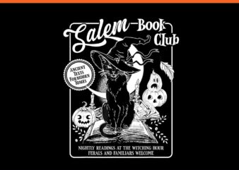 Salem Witch Book Club Halloween Black Cat PNG