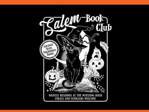 Salem witch book club halloween black cat png t shirt template vector