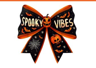 Spooky Vibes Coquette Bow Groovy Halloween PNG