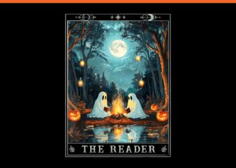 Spooky Ghost Reading Book Tarot Card PNG, The Reader Bookish Tarot Card PNG t shirt template vector