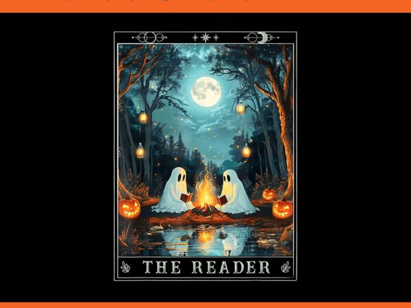 Spooky ghost reading book tarot card png, the reader bookish tarot card png t shirt template vector