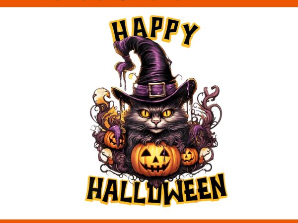 Witchy cat happy halloween png t shirt design for sale