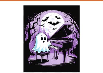 Cutest Ghost Playing Piano Creepy Halloween PNG