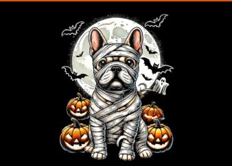 Spooky French Bulldog Mummy Full Moon Halloween PNG