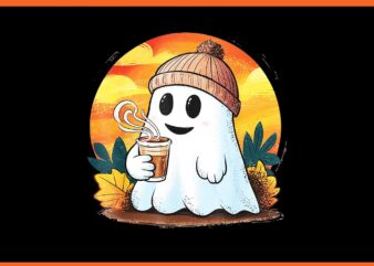 Boo Ghost Drinking Coffee Halloween PNG