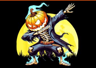 Dabbing Skeleton Headless Pumpkin Dab Dance Halloween PNG t shirt vector illustration