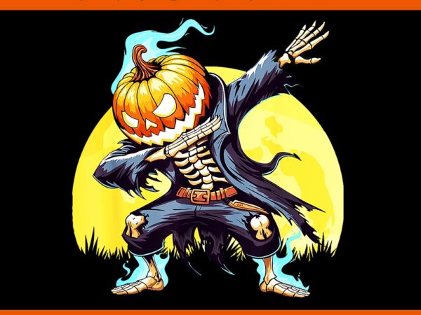 Dabbing skeleton headless pumpkin dab dance halloween png t shirt vector illustration