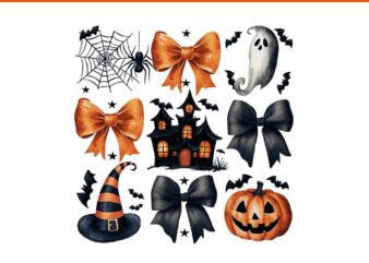 Coquette Bows Spiders Ghost Hunted House Halloween PNG