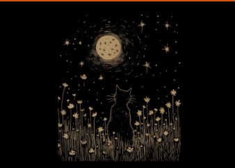 Floral Black Cat Moon Halloween Cottagecore Aesthetic PNG t shirt graphic design