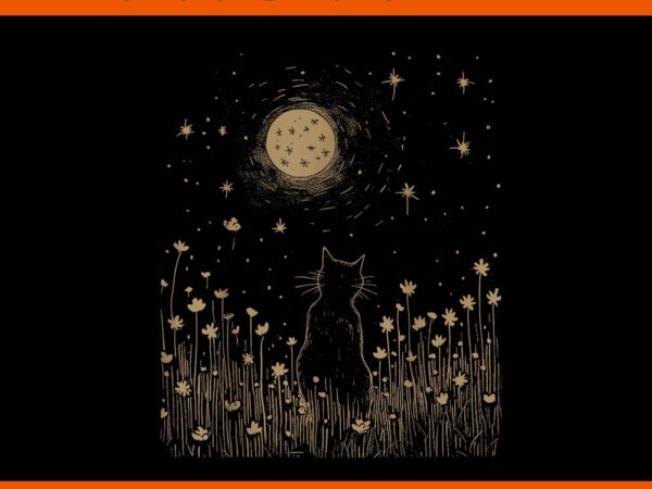 Floral black cat moon halloween cottagecore aesthetic png t shirt graphic design