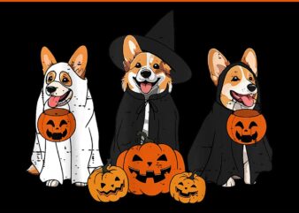 Ghost And Witch Corgi Dog Pumpkin Halloween PNG t shirt design template