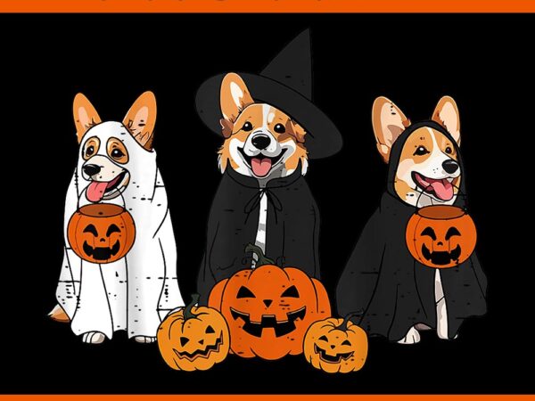 Ghost and witch corgi dog pumpkin halloween png t shirt design template