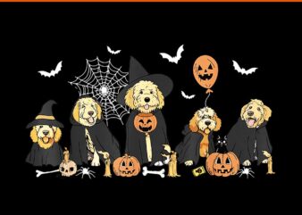 Ghost And Witch Goldendoodle Halloween PNG