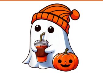 Ghost Drinking Pumpkin Halloween PNG t shirt design template