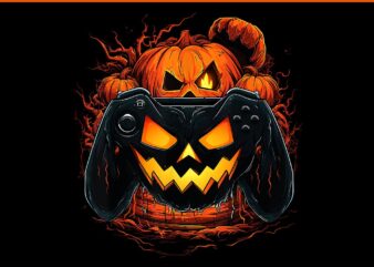 Jack O Lantern Pumpkin Face Gamer Gaming Halloween PNG vector clipart