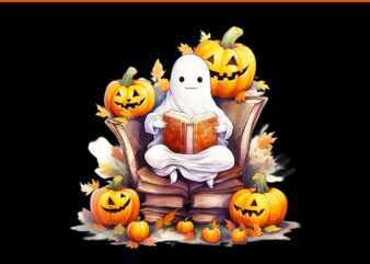 Ghost Book Reading Boo Spooky Halloween PNG t shirt design template