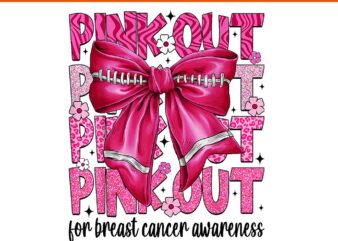 Coquette Bow Pink Out Football Team Breast Cancer Awareness PNG t shirt vector file