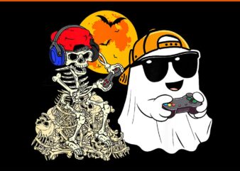 Halloween Ghost Gaming Scary Skeleton PNG, Skeleton Gamer PNG graphic t shirt