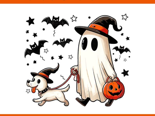 Ghost walking dog spooky season halloween coquette png t shirt design template