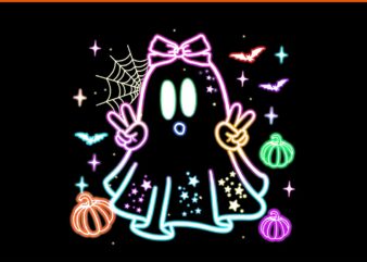 Neon Boo Ghost Halloween Spooky Season PNG