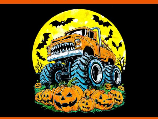 Monster truck halloween jack o lantern moon pumpkin png t shirt designs for sale