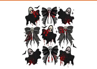 Coquette Bow Ghost Spooky Season Scare Horror Halloween PNG t shirt vector file