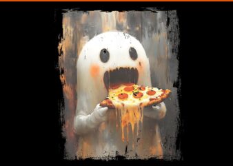 Ghost Eating Pizza Halloween Food PNG