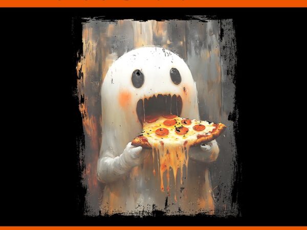 Ghost eating pizza halloween food png t shirt design template