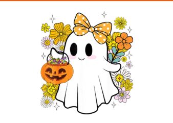 Ghost Floral Trick Or Treat Halloween PNG t shirt design template