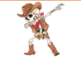 Dabbing Skeleton Cowboy Halloween PNG