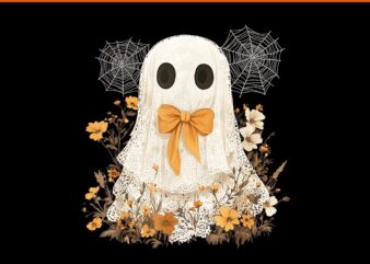 Coquette Bow Ghost Halloween Flower Spooky Lace Ghost PNG t shirt vector file