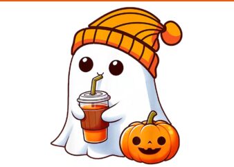 Ghost drinking Pumpkin Halloween PNG t shirt design template