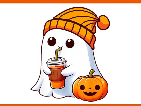 Ghost drinking pumpkin halloween png t shirt design template