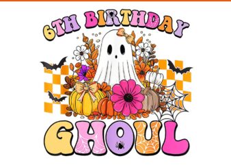 Halloween Ghoul 6 Year Old 6th Birthday Spooky Ghost PNG graphic t shirt