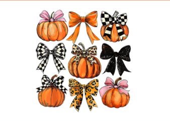 Coquette Bows Pumpkin Season Halloween Autumn Fall PNG t shirt vector file