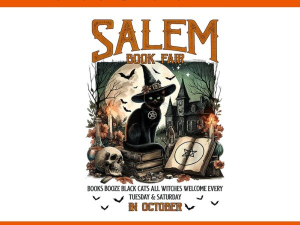 Salem book fair funny bookish halloween spooky png t shirt template vector