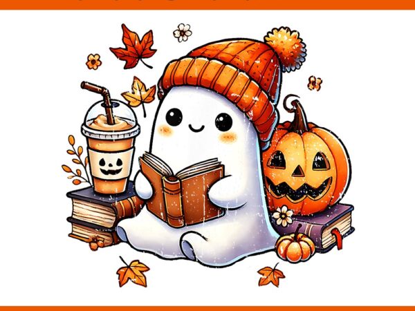 Halloween ghost reading book coffee halloween png graphic t shirt