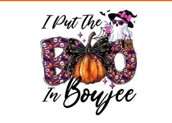 I Put The Boo In Boujee Coquette Bow Ghost Halloween PNG