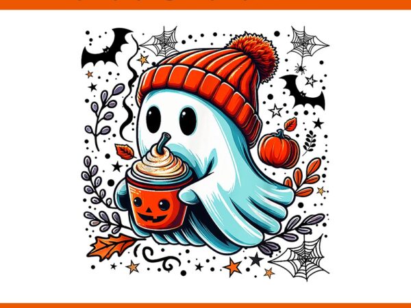 Cute ghost drinking coffee halloween ghost ice coffee png t shirt vector file