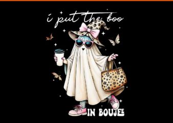 I Put The Boo In Boujee Ghost Bow Halloween Leopark Coffee PNG t shirt design for sale