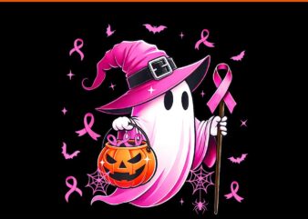 Pink Ghost Witch Breast Cancer Awareness Halloween PNG t shirt illustration