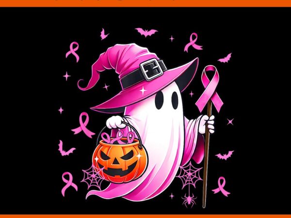 Pink ghost witch breast cancer awareness halloween png t shirt illustration