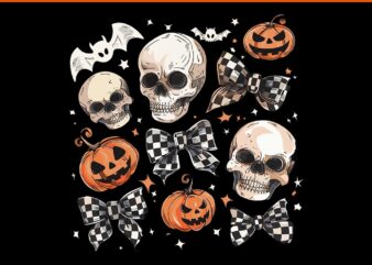 Coquette Halloween Skull Bow Pumpkin Spooky Season PNG