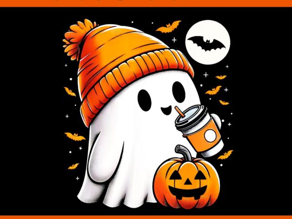 Ghost drinking coffee pumpkin halloween png t shirt design template