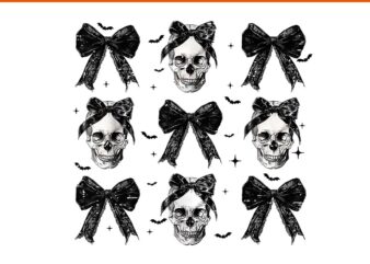 Coquette Bow Halloween Skull Skeleton Spooky Season PNG t shirt vector file